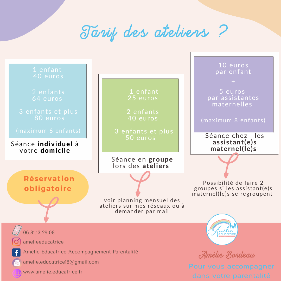 Tarifs atelier d'éveil et de sensorialité